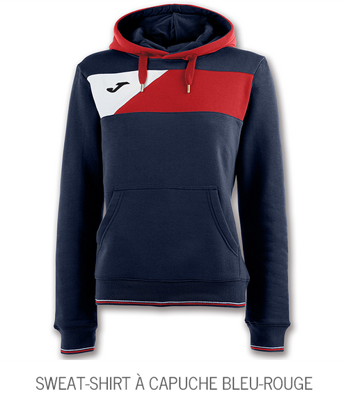 SWEAT-SHIRT À CAPUCHE CREW II BLEU MARINE-ROUGE FEMME