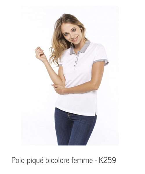 polo mailles piquée bicolore femme